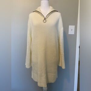 Wide Sleeve Quarter-zip Sweater Dress